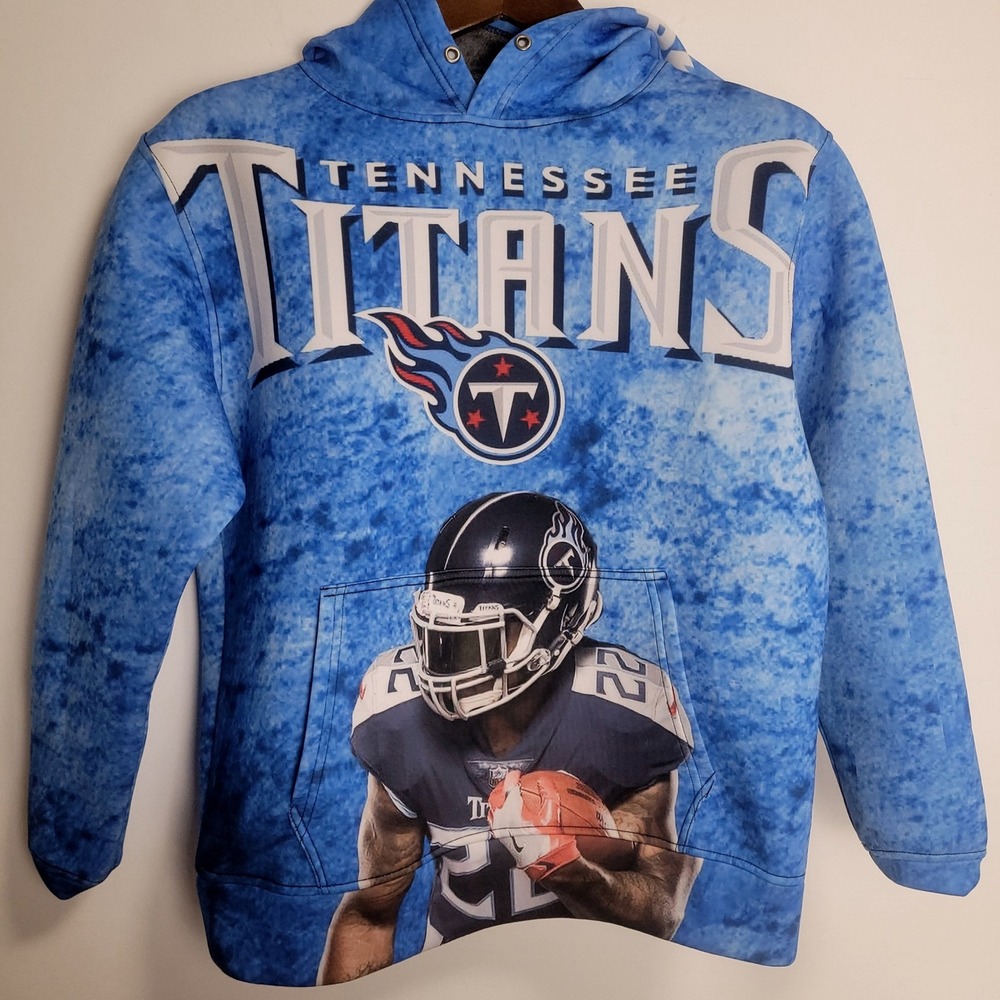 Tennessee Titans Derrick Henry 22 Graphic Hoodie Blue Mens Small All Over Print